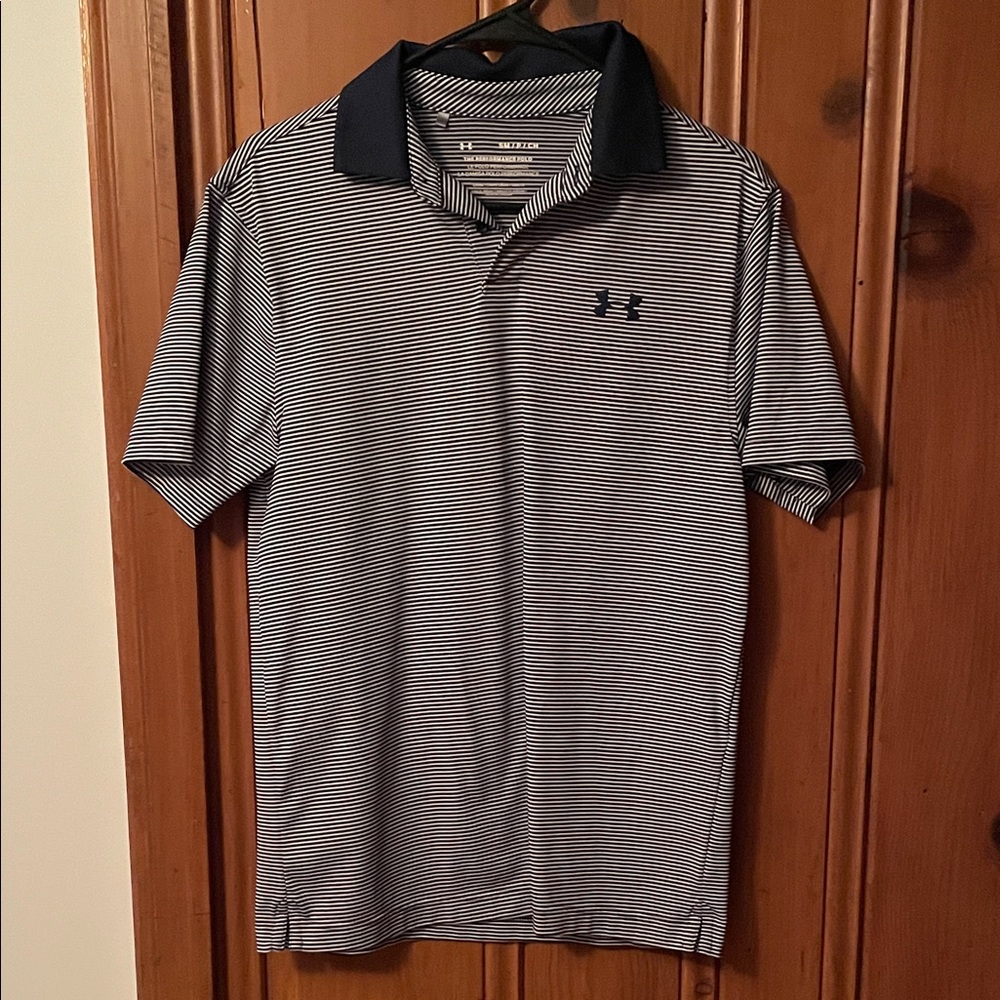 Under Armour Men's Polo Shirt - Navy and White Stripes